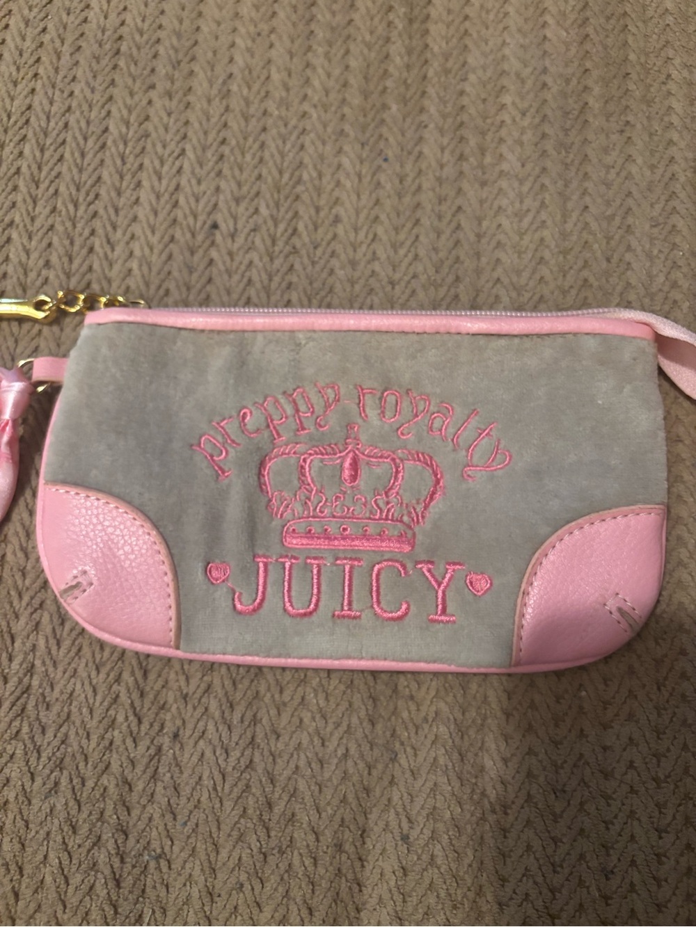 Juicy Couture VINTAGE Pink Grey 'Preppy Royalty' Small Clutch purse